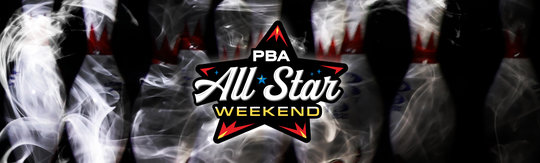 PBA All Star Weekend Logo in front of smoky bowling pins in background
