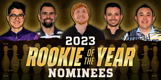 The nominees for the 2023 Harry Golden PBA Rookie of the Year award: Ramsey Basurto, Andrew Hall, Dallas Leong, Cortez Schenck, and Nate Stubler.